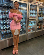 Trendy Pink Off The Shoulder Short Prom Dress,Homecoming Dress