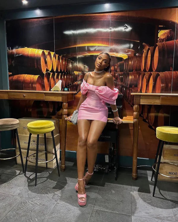Trendy Pink Off The Shoulder Short Prom Dress,Homecoming Dress