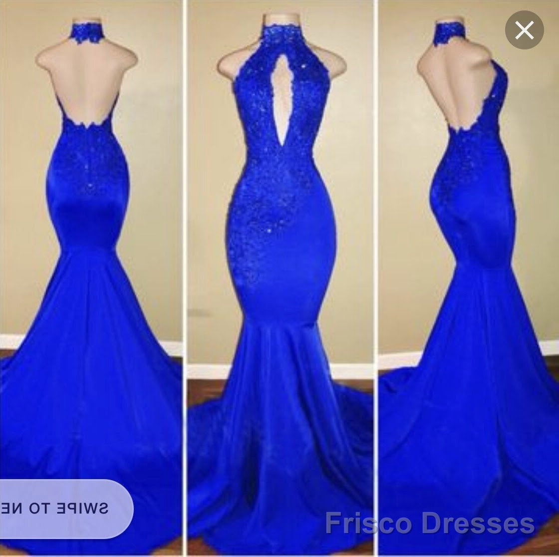 2025 Halter Blue Mermaid Prom Dresses