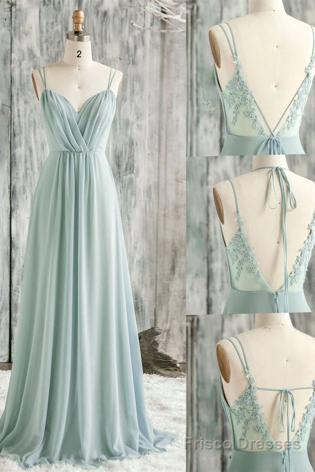 V-Back Double-Strap Sage Green Ruched Chiffon Bridesmaid Dress Main image