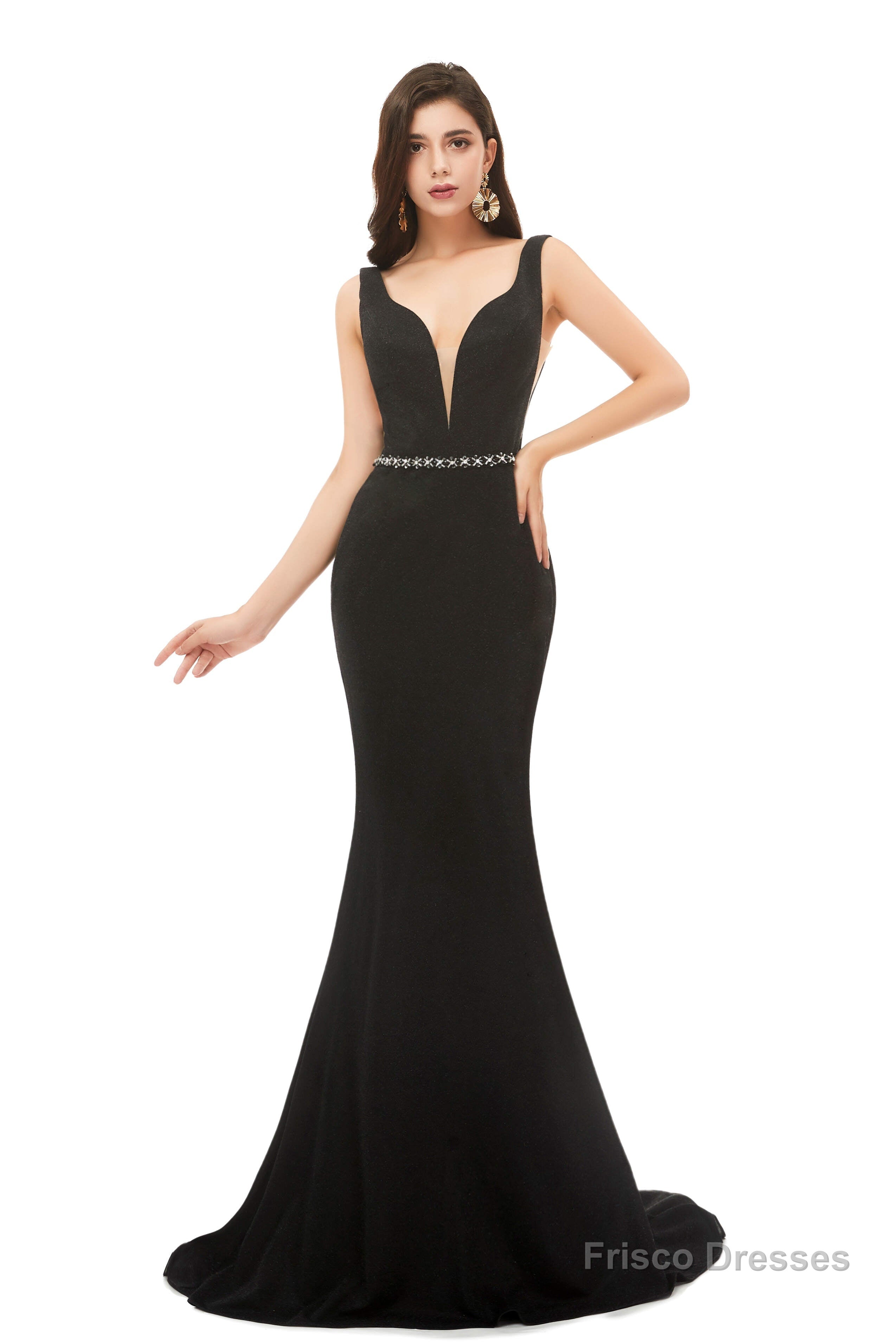 V Back Mermaid V Neck Beaded Waist Prom Dresses Secondary image