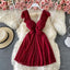 V Neck A Line High Waist Party Dress Homecoming Dress