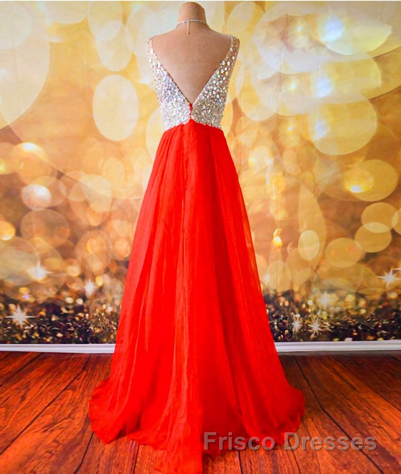 V Neck And V Back Sequins Chiffon Red Formal Prom Dresses, Long Red Formal Dresses, Evening Dresses Secondary image
