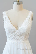 V-neck Appliques Chiffon A-line Wedding Dress
