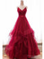 V Neck Backless Burgundy Prom Dresses, Burgundy Backless Wedding Dresses, Burgundy Prom Gown