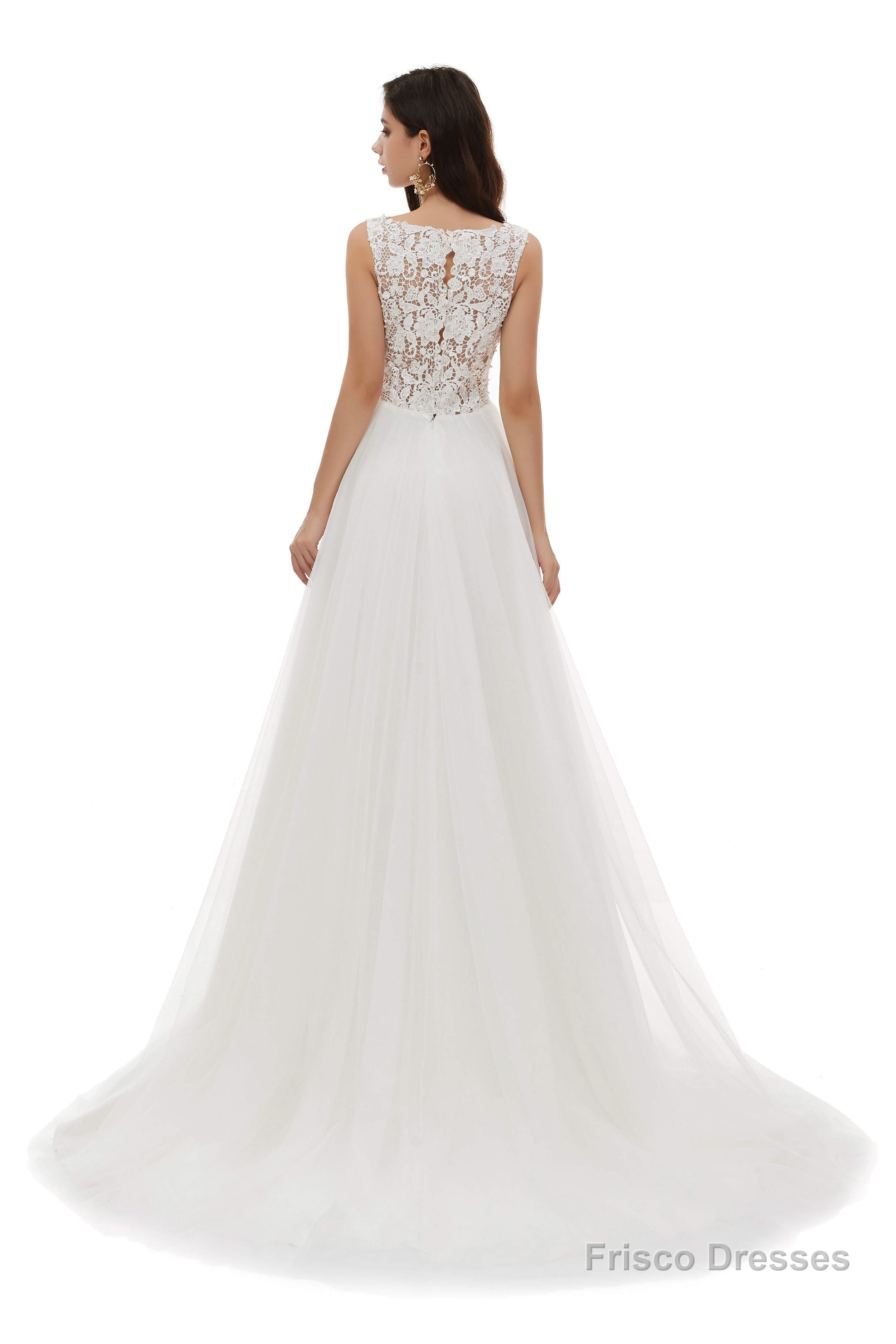 V-Neck Beaded Lace Beaded Applique Tulle Wedding Dresses