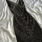 Fairytale Cream Beige/Black/Pink V Neck Sophisticated Elegant Floral Long Evening Prom Dress