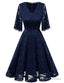 V-Neck Bell Sleeve A-Line Knee Length Lace Bridesmaid Dress Homecoming Dress With Lace