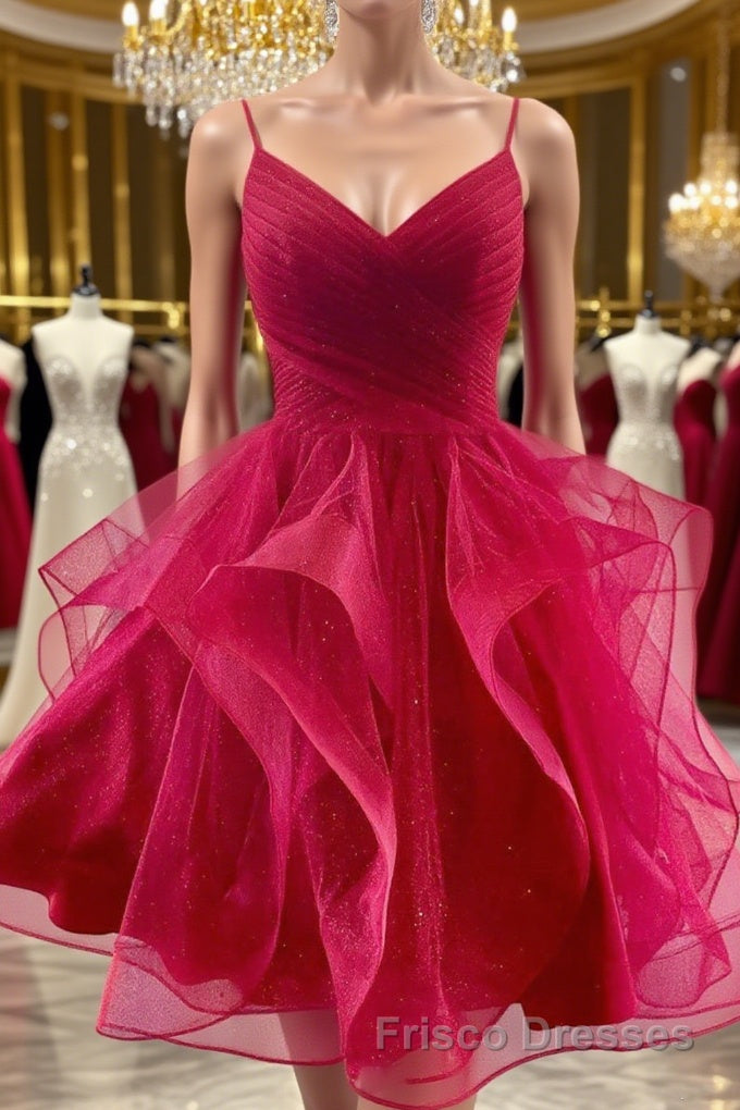 V Neck Burgundy Tulle Short Formal Prom Dresses, V Neck Burgundy Homecoming Dresses, Burgundy Graduation Formal Evening Dresses