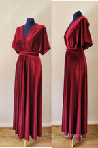 V-Neck Burgundy Velvet Long Bridesmaid Dress