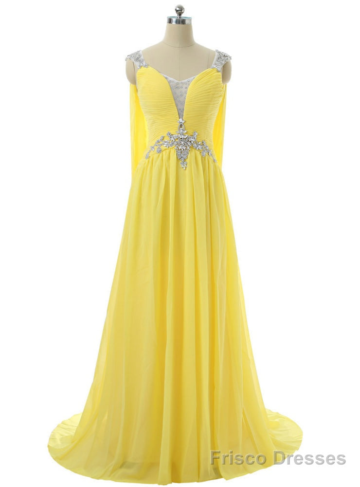 V-neck Cap Sleeves Chiffon Crystals Open Back Long Evening Dresses Main image