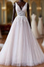 V Neck Champagne Lace Wedding Dress, V Neck Champagne Lace Formal Prom Dress