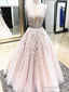 V Neck Champagne Lace Wedding Dresses, V Neck Champagne Lace Prom Formal Dresses Long