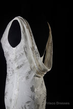 V-Neck Chiffon Beaded Long Prom Dress Simple Mermaid Wedding Dress