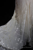 V-Neck Chiffon Beaded Long Prom Dress Simple Mermaid Wedding Dress