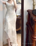 V-Neck Chiffon Beaded Long Prom Dress Simple Mermaid Wedding Dress