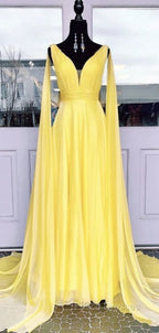 V-neck Chiffon Long Formal Prom Dress, A-line Formal Prom Dress