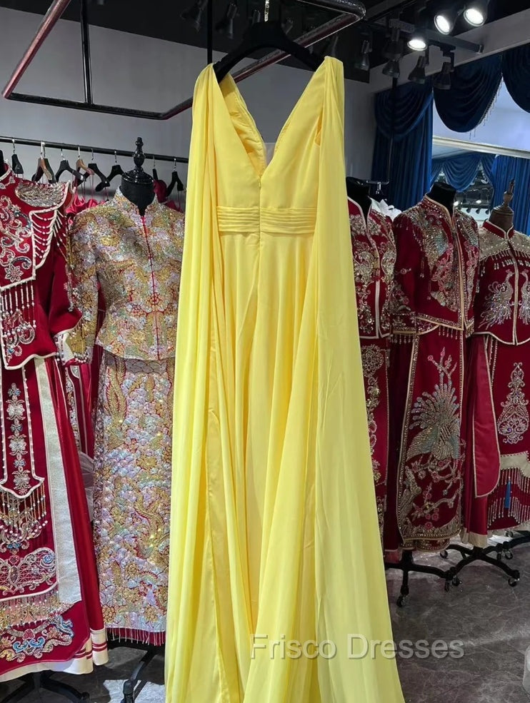 V-neck Chiffon Long Formal Prom Dress, A-line Formal Prom Dress
