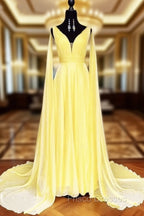 V-neck Chiffon Long Formal Prom Dress, A-line Formal Prom Dress
