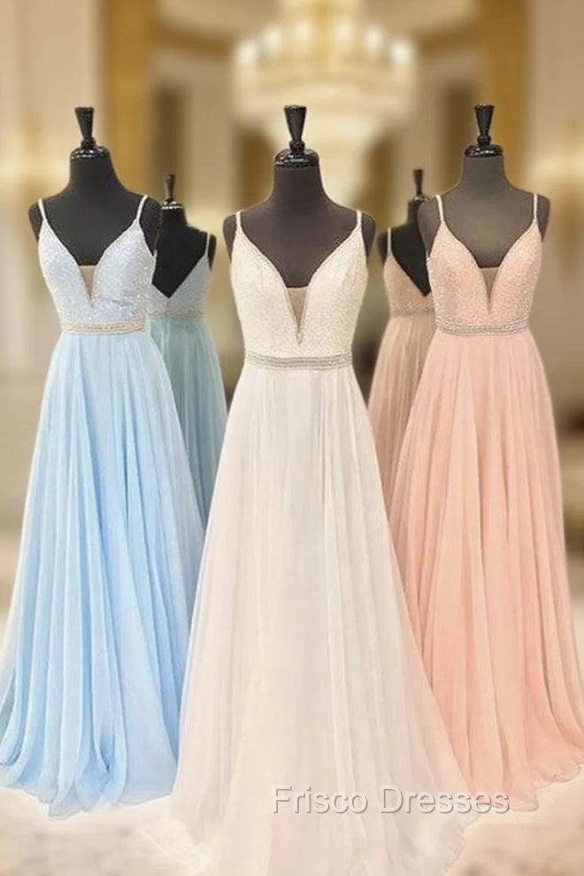 V Neck Chiffon Sequin Long Formal Prom Dress, Cute Formal Dress Main image