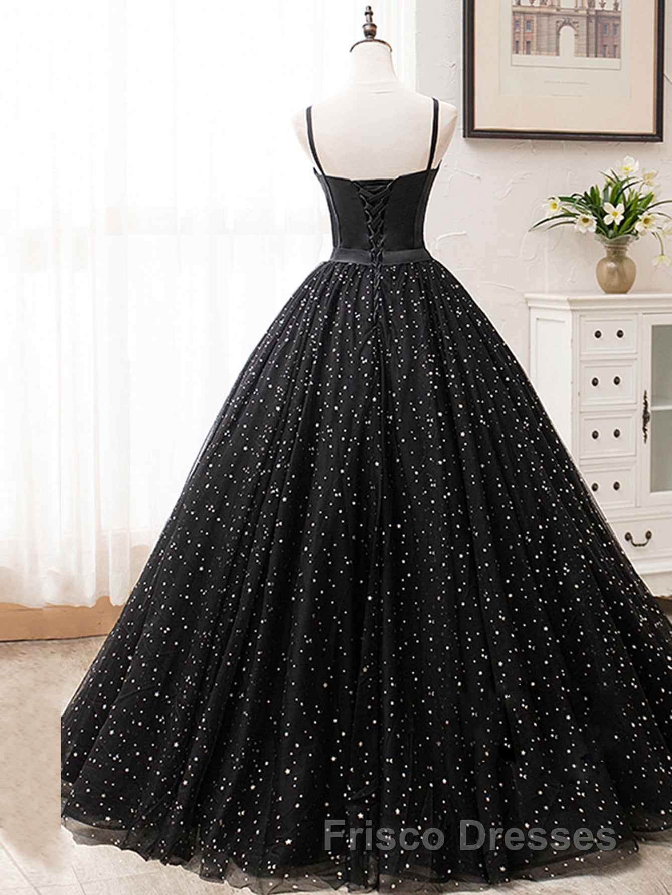 V Neck Glitter Black Long Formal Prom Dress Secondary image