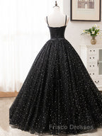 V Neck Glitter Black Long Formal Prom Dress