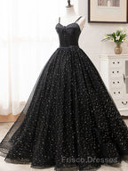 V Neck Glitter Black Long Formal Prom Dress