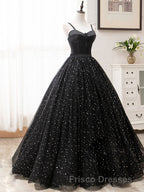 V Neck Glitter Black Long Formal Prom Dress