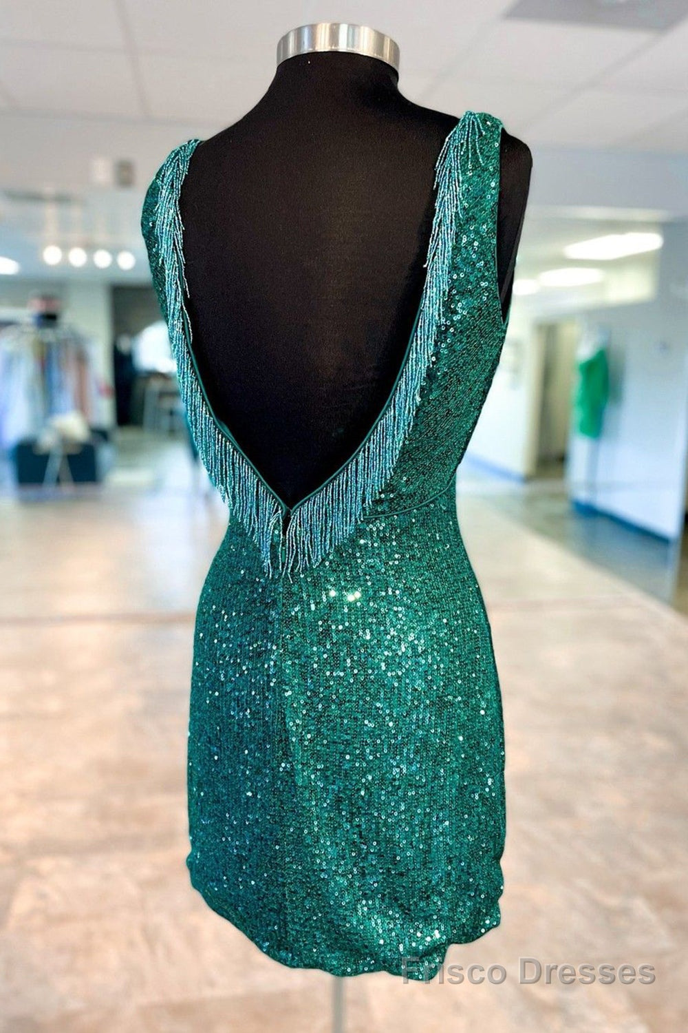 V-Neck Hunter Green Sequin Cutout Short Homecoming Dress Secondary image