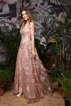 V Neck Lace Spaghetti Straps Vintage Lace A Line Long Prom Dresses