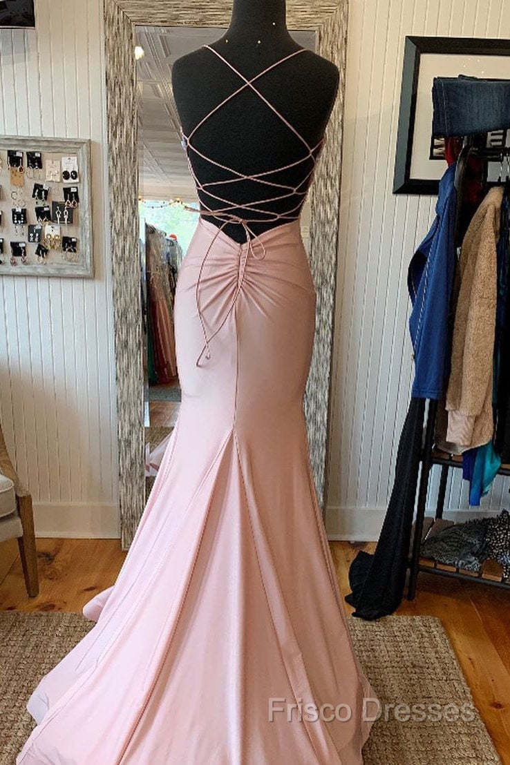 V Neck Lace-Up Back Sexy Mermaid Pink Long Formal Prom Dress Secondary image