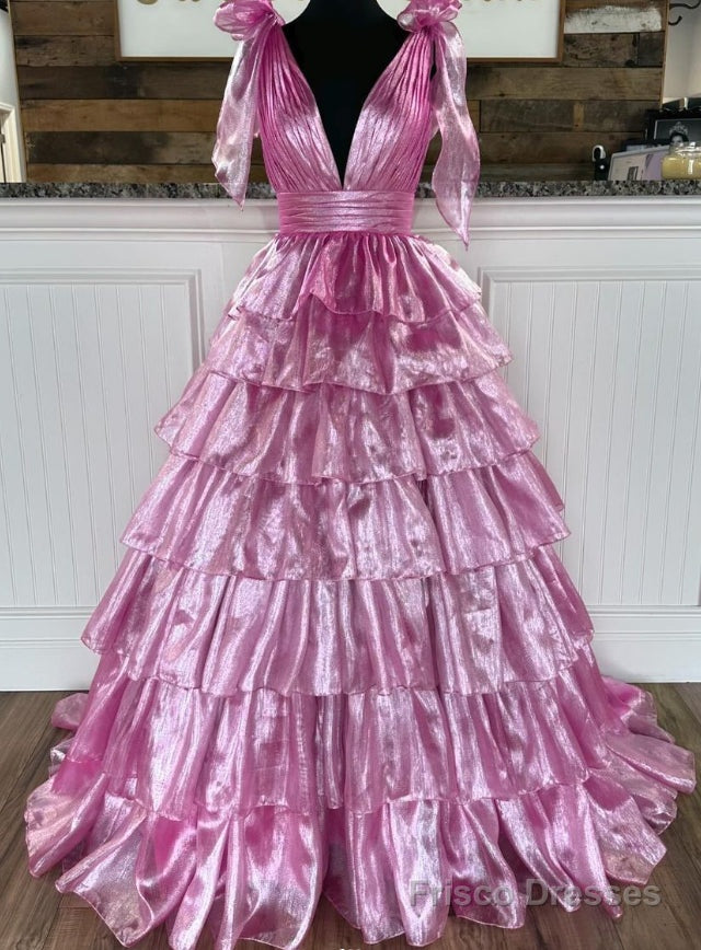 V-neck Long Prom Dress with Ruffle Skirt Main image
