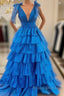 V-Neck Long Formal Prom Dress With Ruffle Skirt