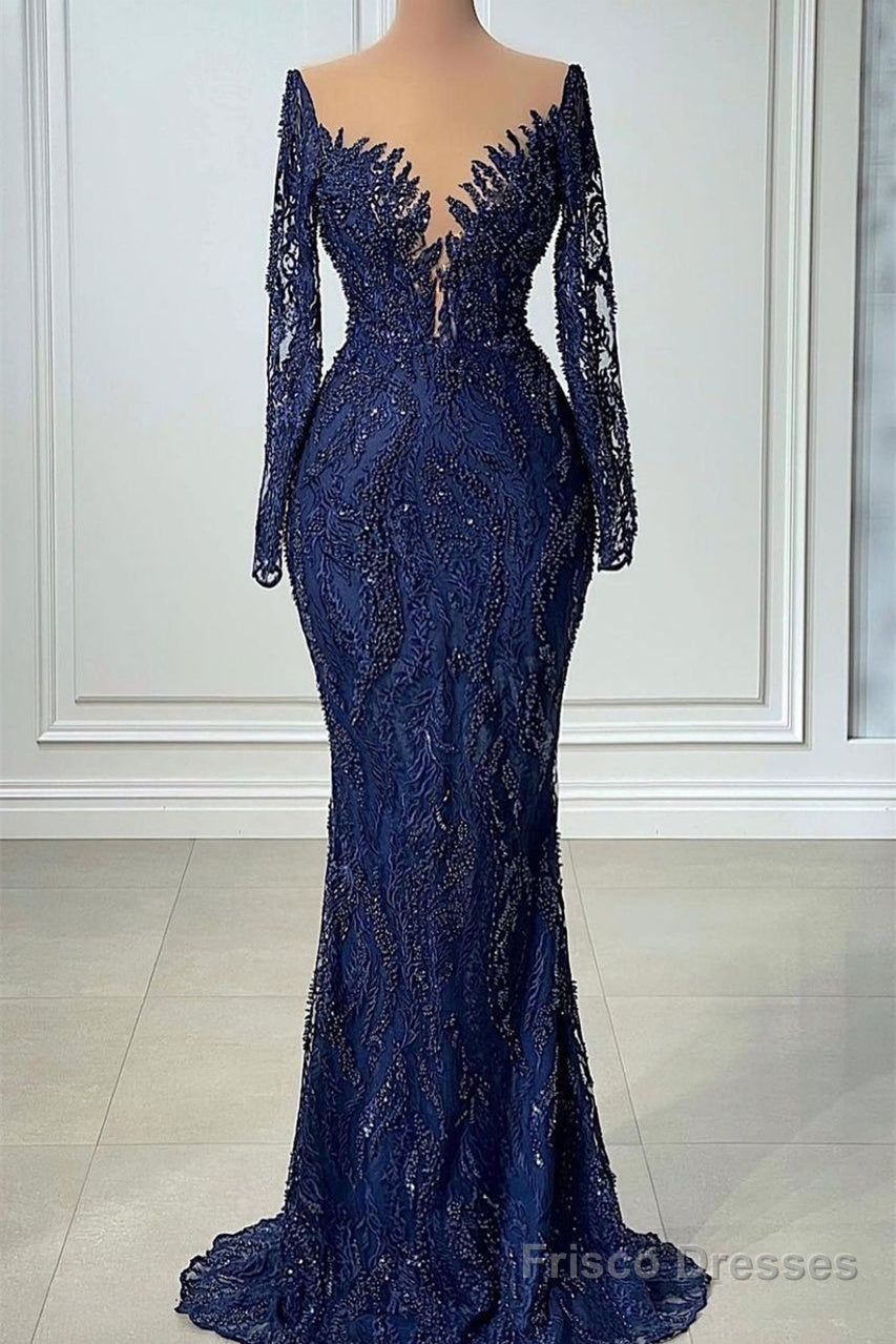 V-neck Mermaid Lace Floor-length Long Sleeve Sequined Prom Dress Main image