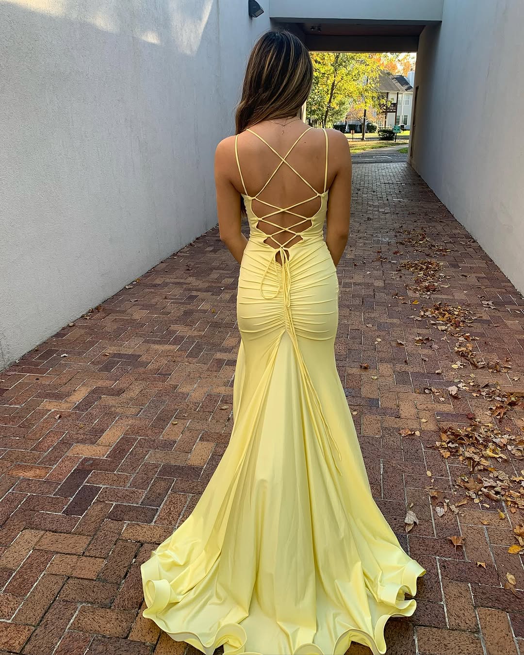 V Neck Mermaid Long Prom Dress Yellow Formal Dresses Secondary image