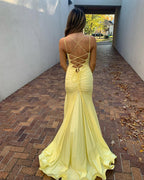 V Neck Mermaid Long Prom Dress Yellow Formal Dresses