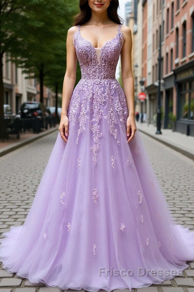 V Neck Off Shoulder Long Lilac Lace Formal Prom Dresses, Off Shoulder Purple Lace Formal Graduation Evening Dresses