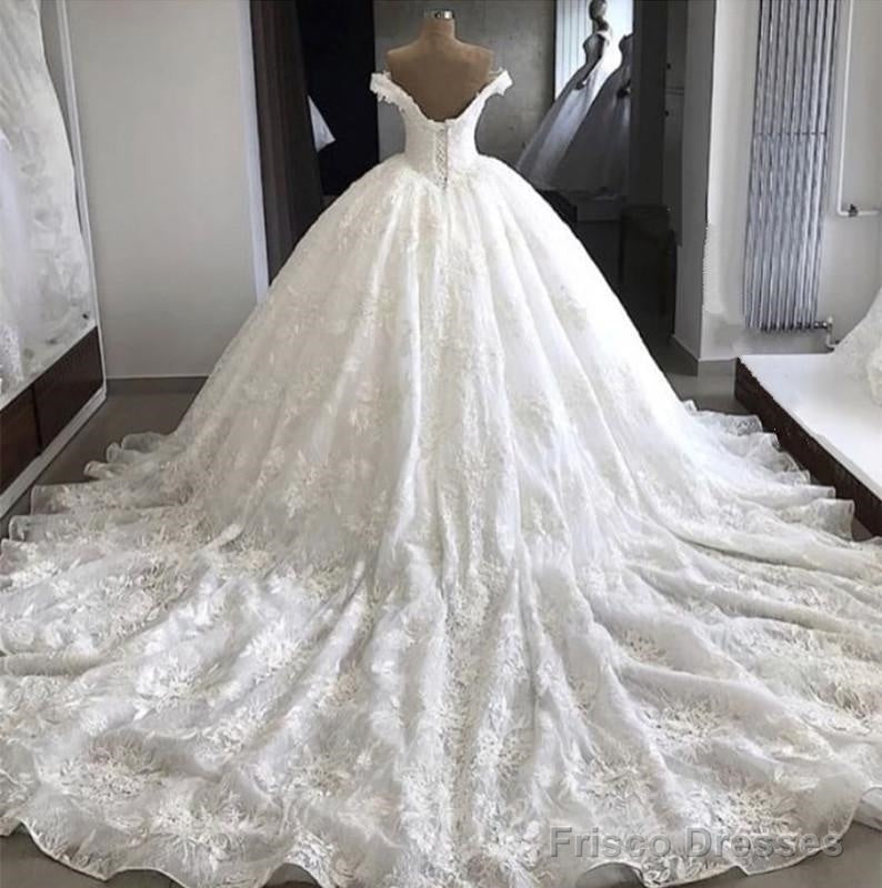 V-Neck Off The Shoulder Ball Gown Wedding Lace Dresses Secondary image