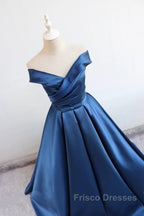 V Neck Off The Shoulder Long Satin Formal Prom Dress Ball Gowns