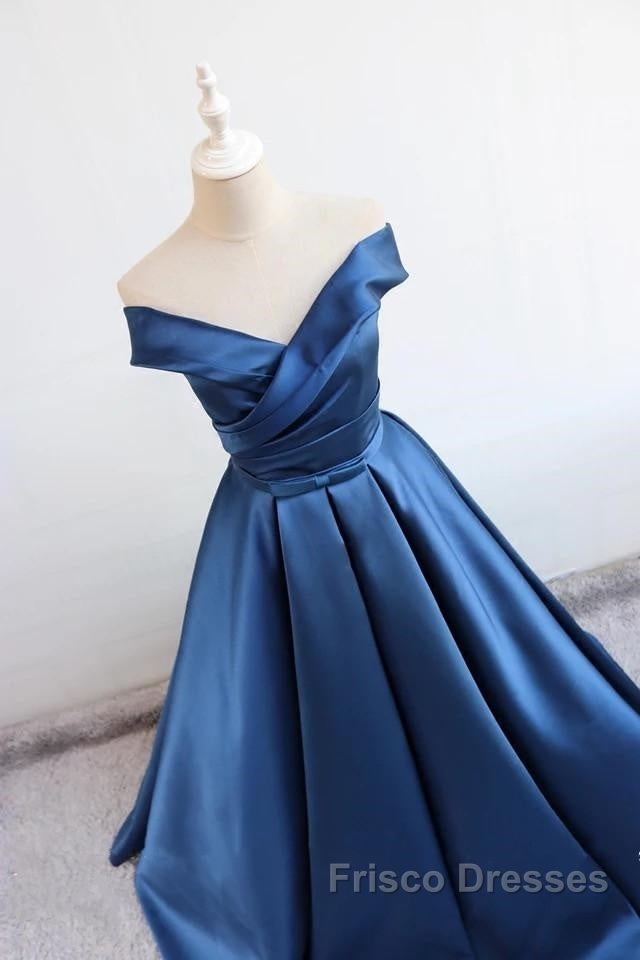 V Neck Off The Shoulder Long Satin Formal Prom Dress Ball Gowns