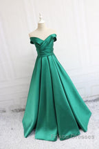 V Neck Off The Shoulder Long Satin Formal Prom Dress Ball Gowns