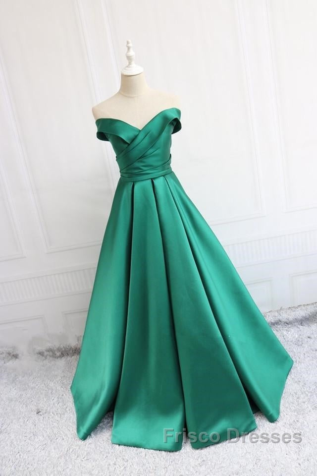 V Neck Off The Shoulder Long Satin Formal Prom Dress Ball Gowns