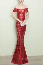 V-Neck Off The Shoulder Long Sequin Mermaid Bridesmaid Dress
