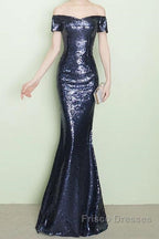 V-Neck Off The Shoulder Long Sequin Mermaid Bridesmaid Dress