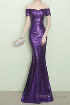 V-Neck Off The Shoulder Long Sequin Mermaid Bridesmaid Dress
