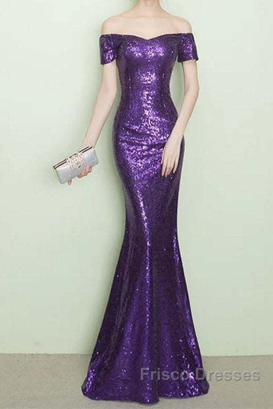 V-Neck Off The Shoulder Long Sequin Mermaid Bridesmaid Dress