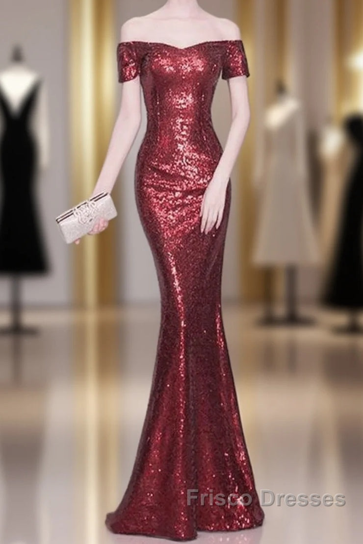 V-Neck Off The Shoulder Long Sequin Mermaid Bridesmaid Dress