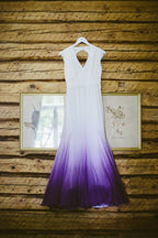V Neck Ombre Formal Prom Dress, A Line Wedding Party Gown