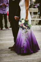 V Neck Ombre Formal Prom Dress, A Line Wedding Party Gown
