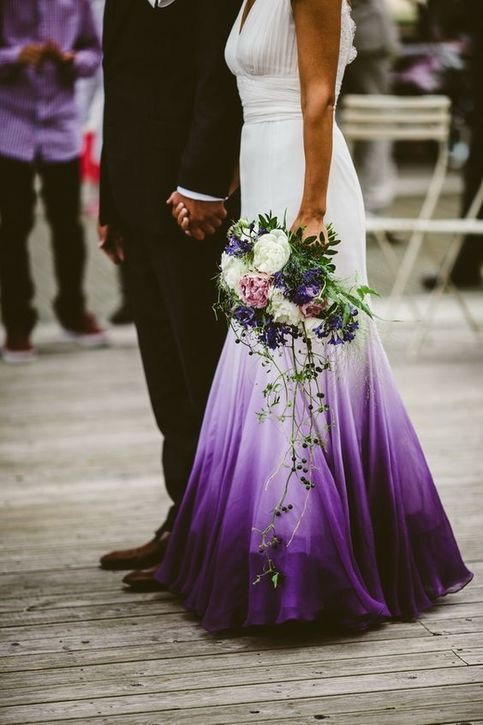 V Neck Ombre Formal Prom Dress, A Line Wedding Party Gown